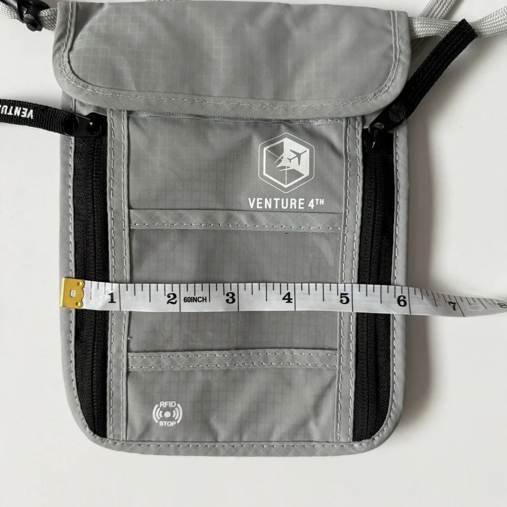 Venture 4th Slim Passport Holder Neck Wallet Pouch RFID Blocking‎ Gray New